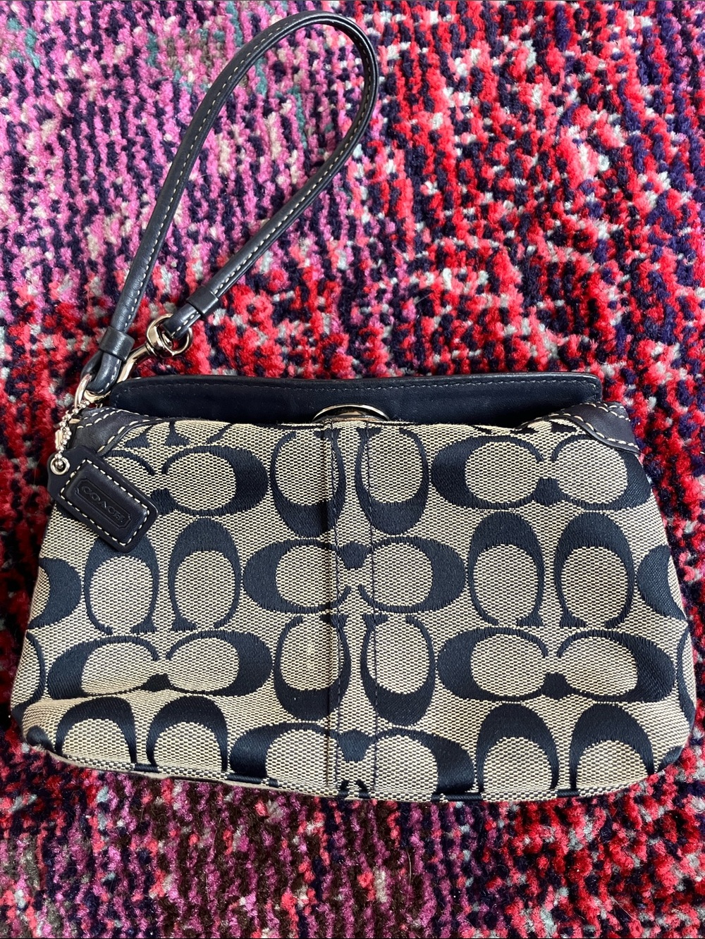 Coach Khaki and Black Signature Canvas Wristlet